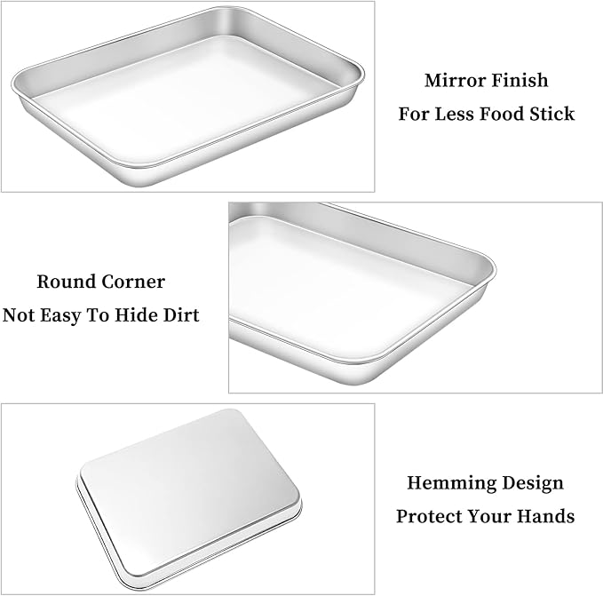 Deedro Baking Sheet with Rack Set [2 Sheets + 2 Racks], Stainless Steel Cookie Half Sheets Baking Pan Oven Tray with Cooling Rack, 9 x 7 x 1 Inch, Heavy Duty, Non-toxic, Easy Clean