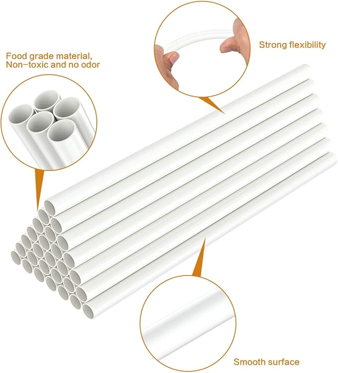 White Plastic Cake Dowel Rods for Tiered Cake Construction and Stacking Supporting Cake Round Dowels Straws with 0.4 Inch Diameter (9.5 Inch Length)
