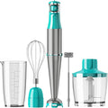 Immersion Blender Handheld Corded Hand Blenders Set 1100W, Trigger Variable Speed 5 in 1 Stick Emulsifier with Chopper, Whisk and Frother for Soup, Baby Food and Smoothies, Cyan Blue