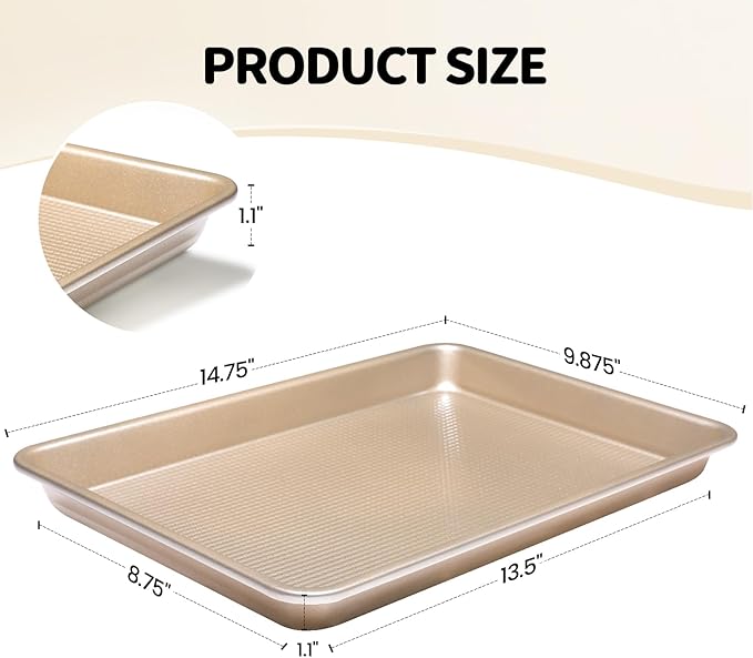 Vinino Jelly Roll Pan, Baking Sheet, Cookie Sheets For Baking With Square Texture Pattern, Thicker Carbon Steel Non-Stick Baking Pan Tray