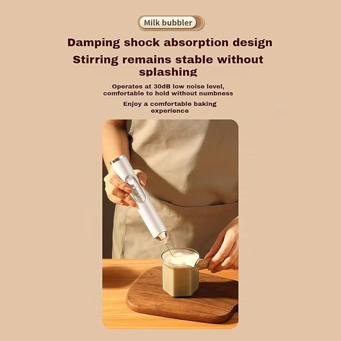 3-Speed USB Rechargeable Handheld Electric Milk Frother, Cordless Mini Whisk for Coffee, Egg Beater for Baking, Baby Food Blender with One-Touch Operation, Stable Stirring No Splash