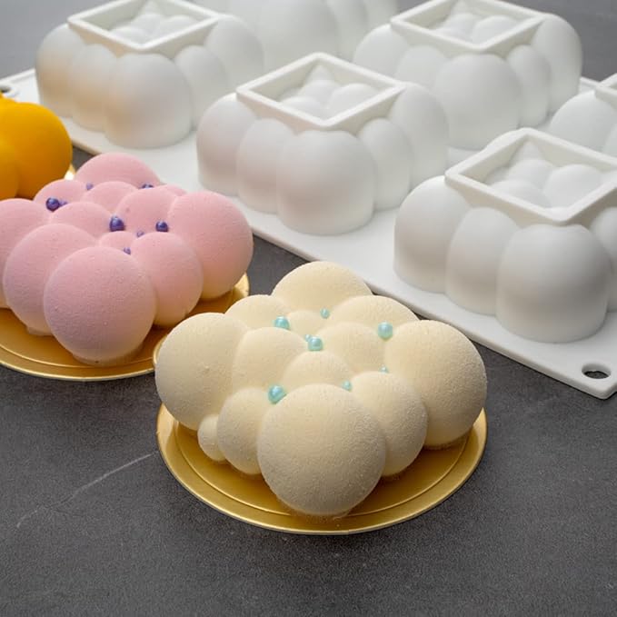 Restaurantware Pastry Tek 6 Cavity Cloud Molds, 10 Oven-Ready Bubble Cake Molds - Flexible, Freezable, White Silicone, Easy Release, For Baking