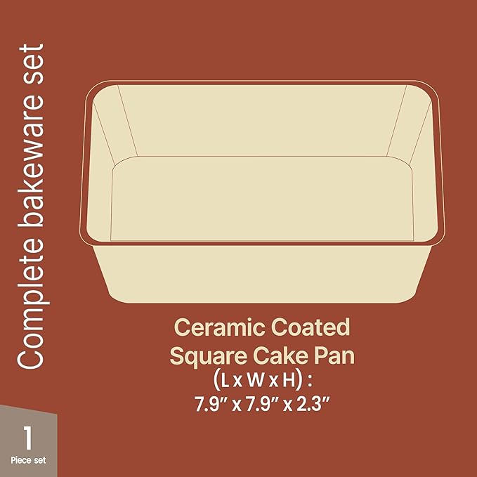 Square Cake Pan - Aluminized Steel, Ceramic Non-Stick Coating, Non-Toxic, Ideal Size, Heavy-Duty, Elevate Your Baking with Durability and Style!