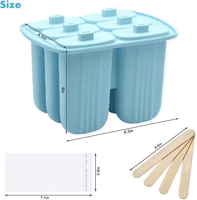 Bangp Popsicle Molds 6 Pieces,Silicone Ice Pop Molds BPA Free,Homemade Popsicle Maker,Reusable Easy Release Ice Pop Maker for Kids,with 50 Popsicle Sticks and 50 Popsicle Bags(Blue)