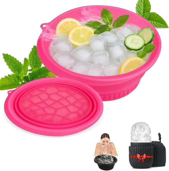 Face Bowl for Ice With Built-in Ice Tray, Collapsible Silicone Ice-Bath Face Bowl, Small Reusable Face-Ice Plunge Bowls, Perfect for Home Use, Camping, Travel (Red)