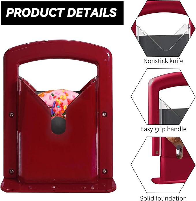 Bagel Slicer, Perfect for Bagels, Safe Grip, Safety Shield, Bagel Cutter Stainless Steel, Universal Slicer (Red)