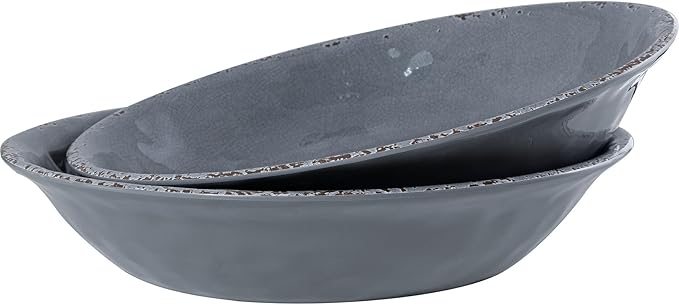 Farmhouse Large Melamine Serving Bowls,Set of 2, 130 OZ BPA Free 100% Melamine 13.75"x2.75" Salad and Pasta Serving Bowls, Bowls for Serving Food, Fruits And Pasta. Lightweight, Grey