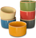 Mora Ceramic Ramekins - 4oz, Set of 6 - Small Oven Safe Baking Dishes/Cups - For Personal Pudding, Creme Brulee, Souffle, Serving Dip, Custard, Ice Cream - Single Mini Bowls - Artisan Colors