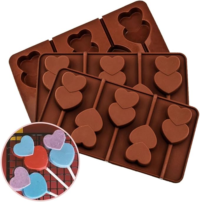 Heart Lollipop Molds, 5 Holes Silicone Lollipop Mold Heart Shaped Sucker Molds for Candy Chocolate Cake Pop Party Wedding Cake Decorations
