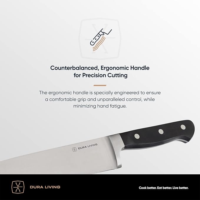 DURA LIVING Premium 4-Piece Steak Knife Set – Sharp Serrated Blades, Forged High Carbon Stainless Steel, Full Tang, Ergonomic Handle, Black – Perfect for Dining