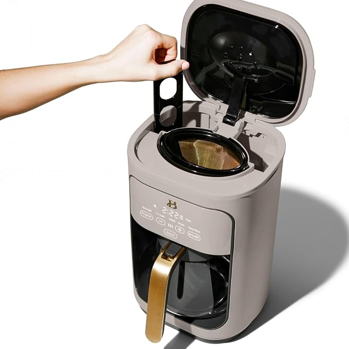 Beautiful 14 Cup Programmable Coffee Maker, Touch Display, 1200W, Brew Strength Control, Keep Warm, Pause & Serve, Glass Carafe, Reusable Filter, Auto Shut-Off, Matte Finish (Porcini Taupe)