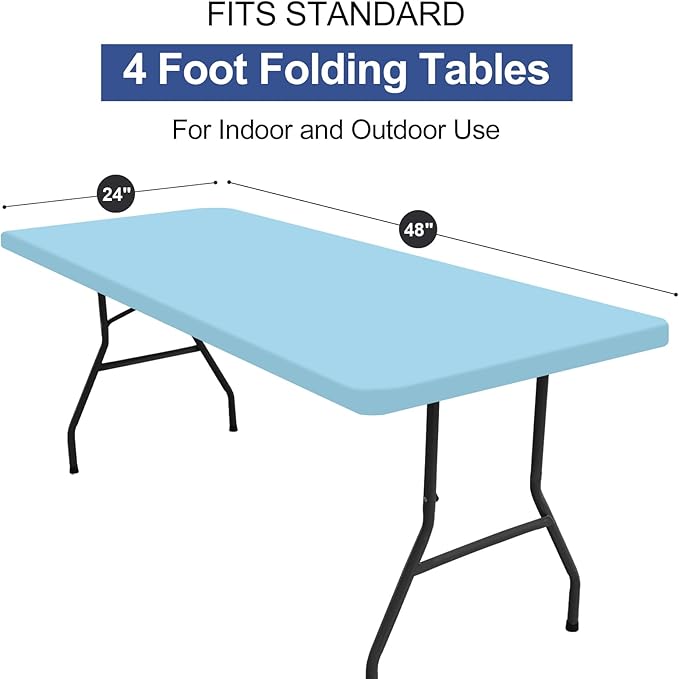 homing Rectangle Table Cloth Cover, Waterproof Polyester Elastic Fitted Tablecloth, Fits for 4 Foot Folding Tables, Washable Table Protector for Picnic, Camping, Outdoor (Light Blue, 24" x 48")
