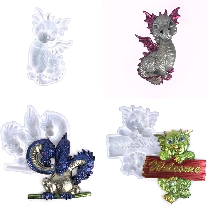 3D Dragon Wall Decor Silicone Molds Set, Welcome Sign and Baby Dragon Resin Casting Molds, DIY Home Decoration