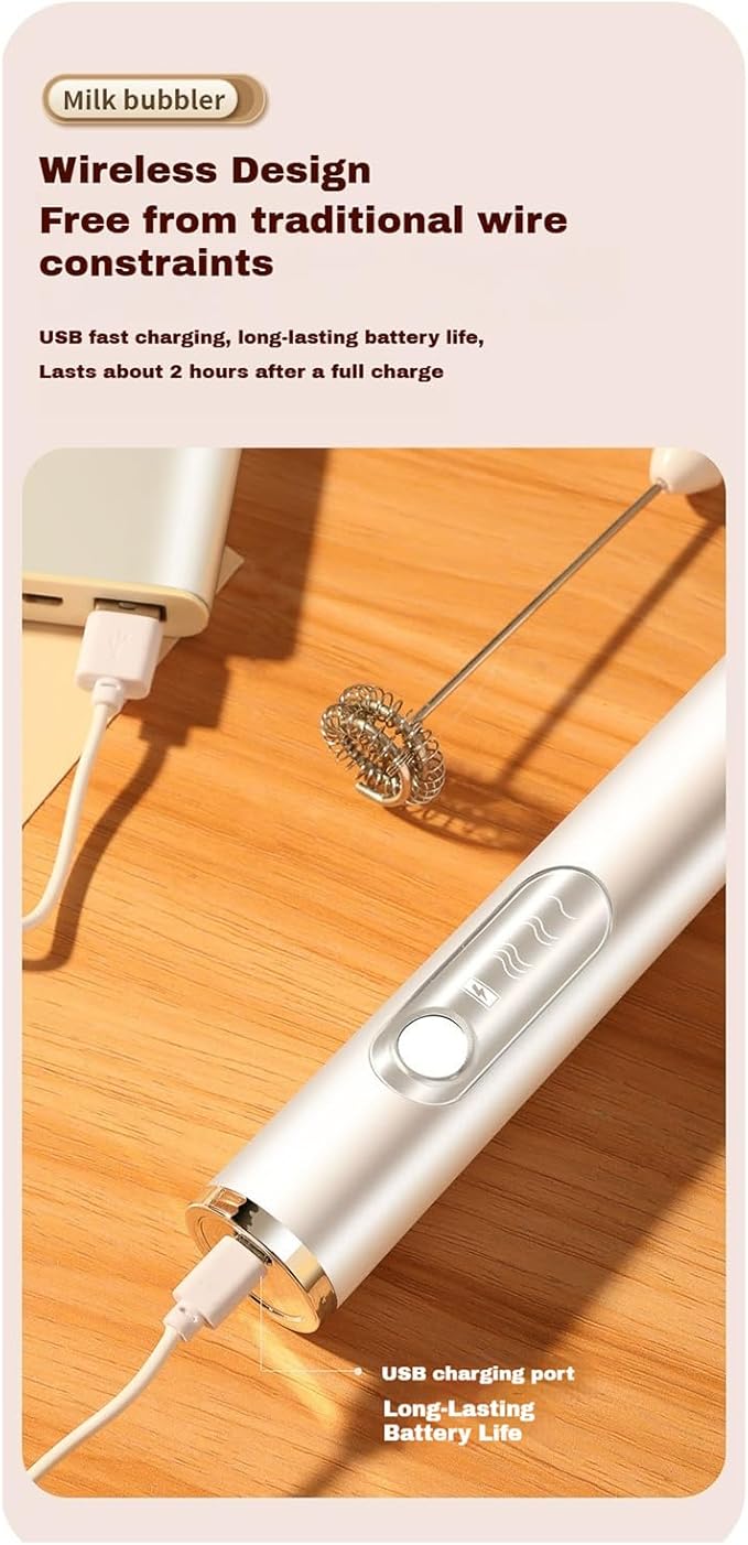 3-Speed USB Rechargeable Handheld Electric Milk Frother, Cordless Mini Whisk for Coffee, Egg Beater for Baking, Baby Food Blender with One-Touch Operation, Stable Stirring No Splash