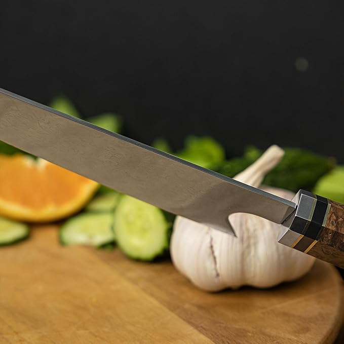 Seido Knives Kiritsuke Damascus Steel Chef Knife Epoxy Resin Stabilized Wood Handle Professional Kitchen Knife VG10 High Carbon Stainless Steel, Pearl White