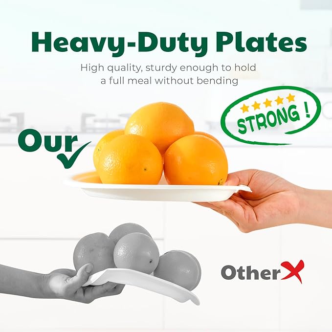 125 Count Compostable Paper Plates, 7 Inch, Heavy Duty Disposable Plates by Biodegradable Bagasse, Dessert Plates Bulk for Party | Microwave-Safe | Soak-Resistant, Cut Resistant
