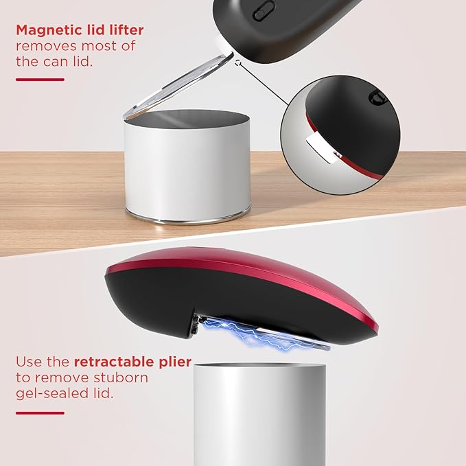 Canslab Ultrablade PRO Auto Stop Can Opener - Rechargeable Electric Can Opener for Kitchen for Seniors with Arthritis- One touch Side Cut Can Opener, Smooth Edge, Handfree, Portable Small Size, Red