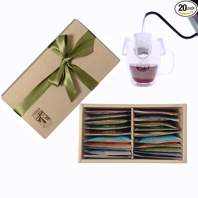 TRIBO COFFEE Single-Serve Portable Pour Over Drip Coffee - Discovery 3 Variety Gift Box | Includes 20 servings (2 of each type)