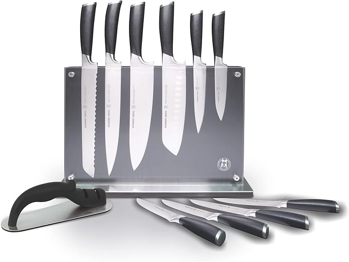 Schmidt Brothers -Heritage 12-Piece Kitchen Knife Set, High-Carbon German Stainless Steel Cutlery, Clear Acrylic Magnetic Knife Block