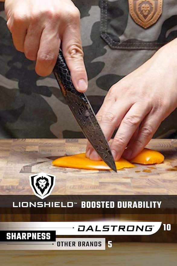 Dalstrong 2 Piece Knife Set - Chef Knife 8"+Paring Knife 4"-Scorpion Series Hellfire-Japanese V12 Ultra™Steel-Black Damascus-Black & Red Honeycomb Resin Handle-Leather Sheath