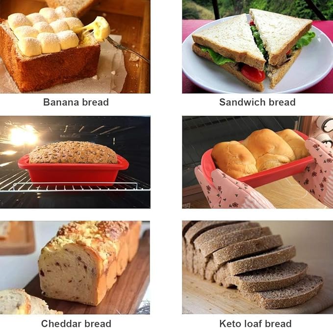 SILIVO Silicone Bread and Loaf Pans (4 Pack) - Nonstick Silicone Baking Mold for Homemade Loaf, Bread and Meatloaf