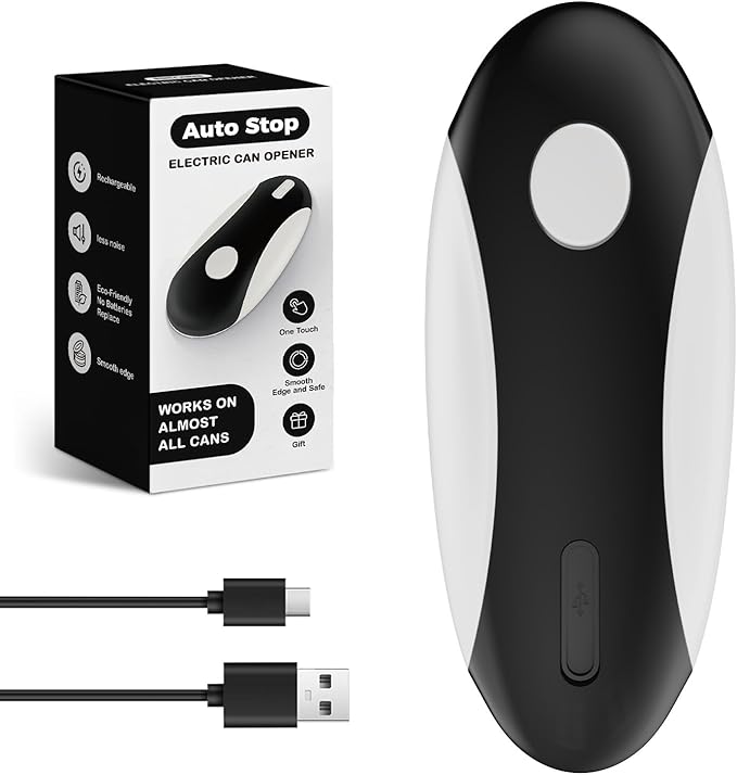 Auto Stop Electric Can Opener - Rechargeable Can Openers Smooth Edge for Seniors,One Touch Cut Opener Handsfree for Kitchen Portable for Any Size Cans