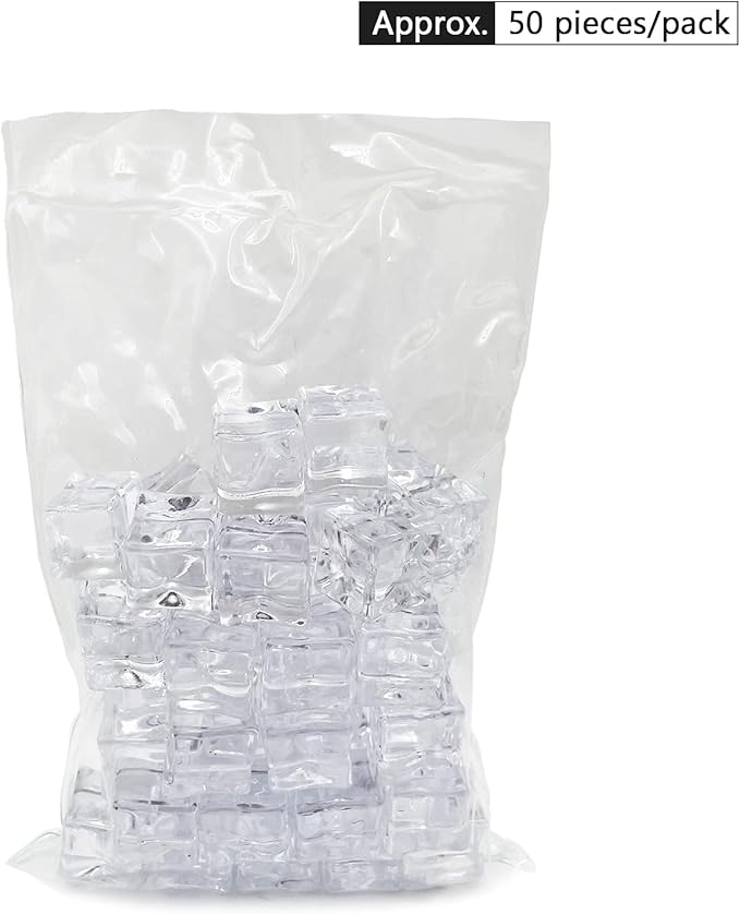Fake Ice Cubes, 50 PCS 0.8" Fake Ice, Artificial Acrylic Crystal Diamonds for Vase Fillers, 20 mm Plastic Ice Cubes for Party, Wedding