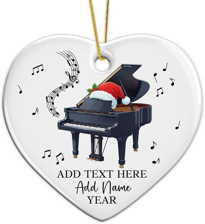 Customized Piano Christmas Ceramic Ornament, Personalized Text Name & Year Pianist Xmas Tree Ornament, Piano Lover Christmas Ornaments 2025, Musical Instrument Xmas Decor Gift for Son Daughter