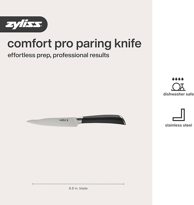Zyliss Comfort Pro Paring Knife - Full Tang Vegetable & Fruit Knife - Ice Hardened Stainless Steel Peeling & Paring Knife - Cutlery with Antibacterial Handle - Black/Stainless Steel - 4.5 inches