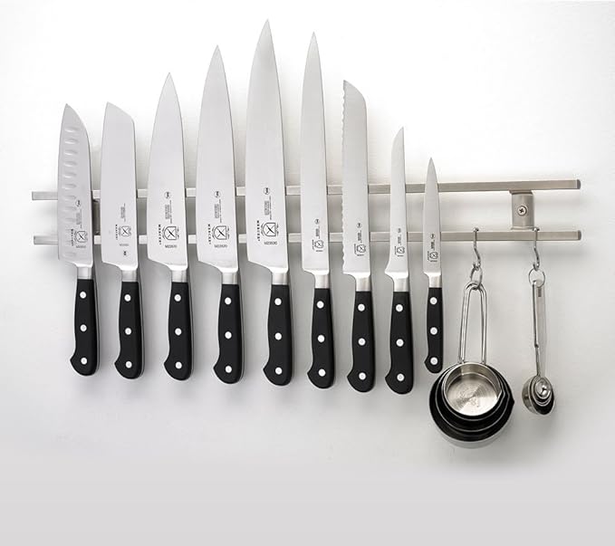 Mercer Culinary 24" Magnetic Knife Bar with 6 S Hooks, 24 Inch x 2.4 Inch x .9 Inch, Stainless Steel