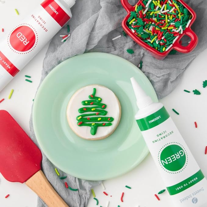 Sweets Indeed Christmas Cookie Decorating Kit – 11.31 oz | 3 Frosting Tubes (Red, Green & White) + 4 Decorating Tips + 2.5 oz Holiday Sprinkles for Christmas Cookies, Cupcakes & Cakes
