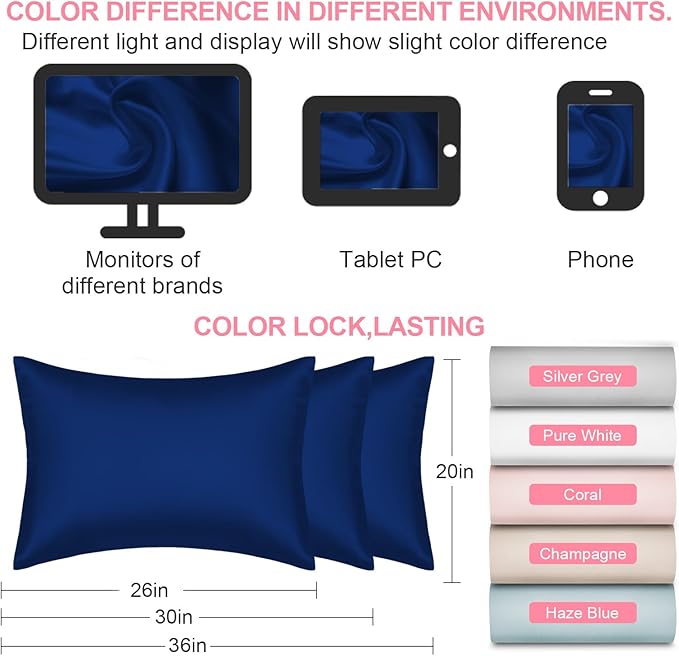 Mulberry Silk Pillow Cases 2 Pack Queen Size 20x30 Inches with Hidden Zipper, Ultra Smooth and Soft Breathable Cooling Silk Satin Pillowcase Set of 2, Better for Hair and Skin, Gifts for Women Men