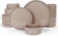 Famiware Nebula Plates and Bowls Sets, 18 Pieces Dinnerware Sets, Dishes Set for 6, Cinnamon Brown
