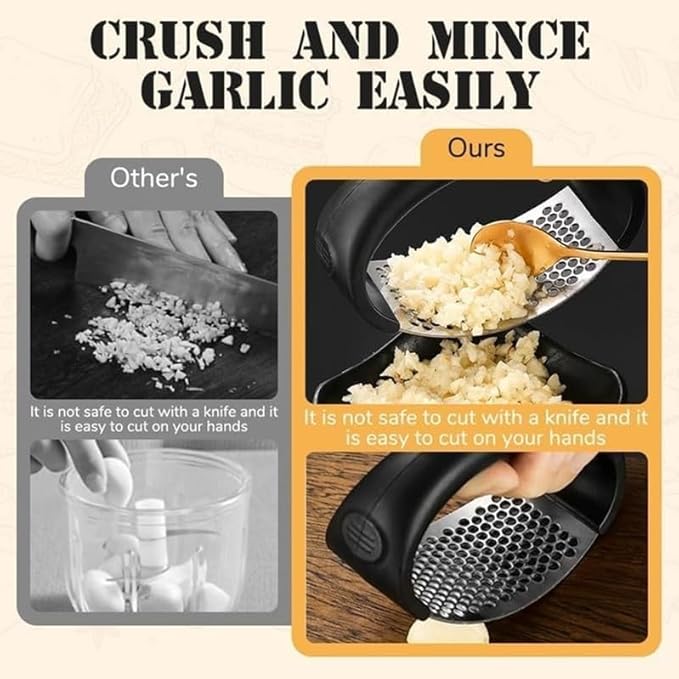 Premium Stainless Steel Garlic Press - Ergonomic Manual Crusher for Fast Garlic Slicing, Dishwasher Safe, Compact Size, Ideal for Home & Travel (3)