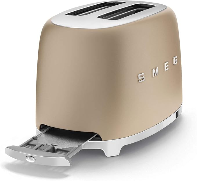 SMEG 2 Slice Toaster with 6 Presets and Defrost Function and Removable Crumb Tray TSF01CHMUS, Matte Champagne