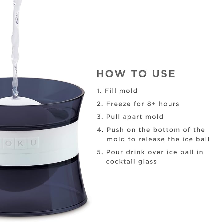 ZOKU Set of 2 Silicone Ice Sphere Molds, Stackable 2.5-Inch Ice Ball Makers, Keep Drinks Colder Longer with Less Dilution, Leak-free, Easy-Release, Black
