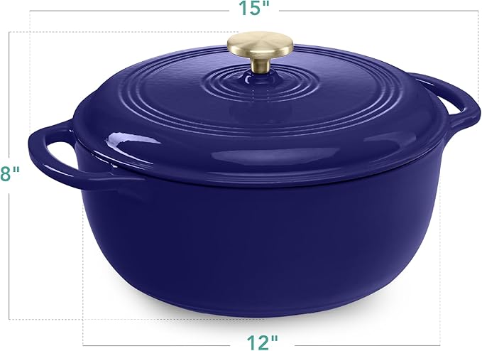 Best Choice Products 7.5 Quart Enamel Cast-Iron Round Dutch Oven, Family Style Heavy-Duty Pre-Seasoned Cookware for Home, Kitchen, Dining Room, Oven Safe w/Lid, Dual Handles - Sapphire Blue