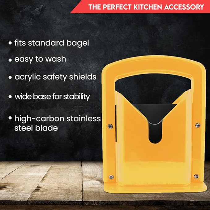Slyce - Bagel Slicer, Bagel Cutter with Safety Shield and Safe Grip, Bagel Holder for Cutting Large and Small Bagels, Stainless Steel Blade (Yellow)