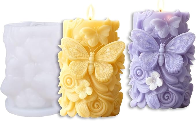 Flower Silicone Candle Molds, 3D Butterfly Silicone Molds for Soap Wax Resin Casting, DIY Floral Art Craft for Home Wedding Decor Gifts (White3)