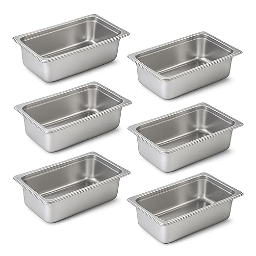Full Size Hotel Pans 6 Inch Deep Stainless Steel Food Pan - Anti-Jam 6 Pack Steam Table Pan Set for Catering, Buffet Use, Kitchen Prep