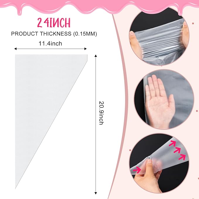 24 Inch Extra Large Piping Bags Disposable, 120Pcs Thickened Icing Piping Bags, Food Grade Cake Decorating Bag for Dessert, Pastry, Cookies, Cupcake Decorating