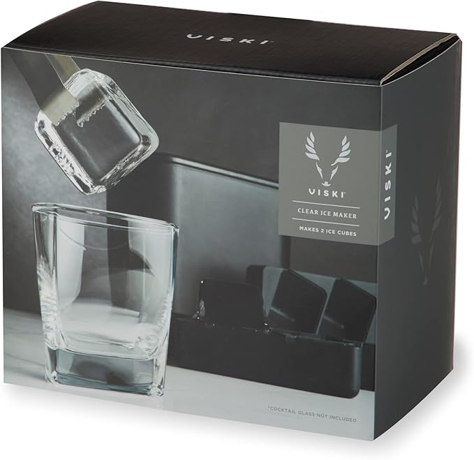 Viski Ice Maker, Whiskey Ice Cube Molds Makes 2 Large Crystal Clear Cubes, Perfect for Old Fashioned, Bourbon, Scotch & Craft Cocktail Drinks, Home Bar Accessories, Barware Essentials, Set of 1, Black
