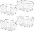 4 Pack Clear Plastic Storage Bins, 11" Large Pantry Organizer Bins with Handles, Plastic Containers for Refrigerator,BPA-Free Perfect for Kitchen,Fridge,Cabinet,Pantry,Bathroom,Closet Organization