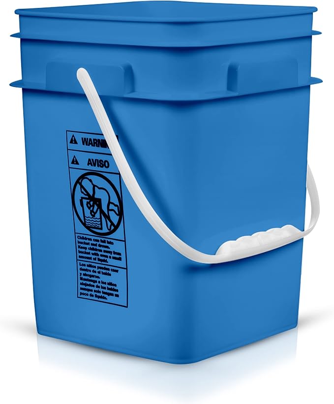 House Naturals 4 Gallon Square Food Grade Bucket Pail with Plastic Handles and Lid (Pack of 3) Made in USA containers (Blue)