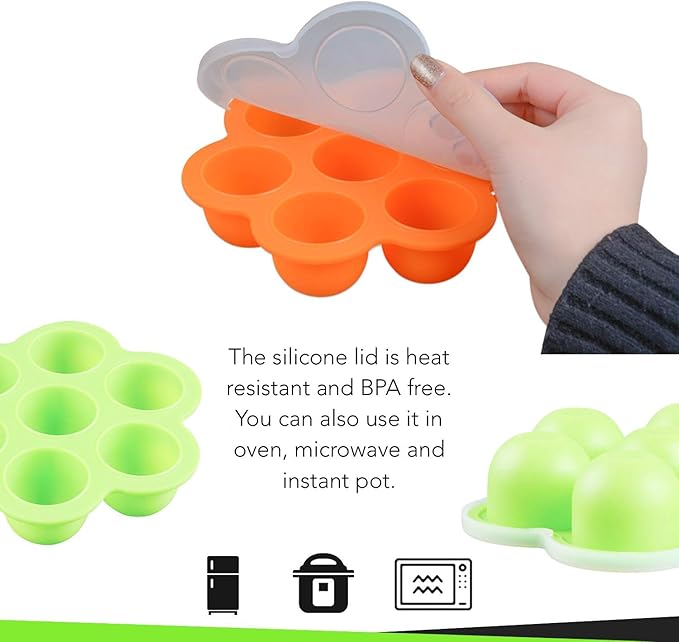 GOKCEN's Silicone Egg Bite Molds [2 Pack] Instant Pot Accessories - Fit Instant Pot 5,6,8 qt Pressure Cooker - Food Freezer Tray with Lid - Reusable Storage Container (Orange & Blue - Egg Bite Mold)