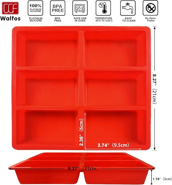 Walfos Silicone Mini Bread Baking Pan 6 Cavities Non-Stick Silicone Mini Loaf Pans 3 pcaks Food Grade Baking Mold For Bread, Cakes, Muffin, Dough, Easy Pop Out and Dishwasher Safe