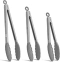 Kitchen Tongs, Set of 3 Stainless Steel Tongs with Silicone Tips Locking Cooking Tongs 600ºF Heat Resistant Tong for Cooking BBQ Grilling Air Fryer Serving Food Salads, 7"+9"+12" Light Grey