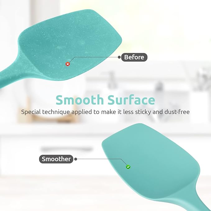 Heat Resistant Silicone Spatula Set: U-Taste 600ºF High Temp Seamless Food Grade Utensil, Flexible Rubber Silicon Kitchen Cooking Mixing Baking Scraper for Nonstick Cookware Set of 4 (Aqua Sky)