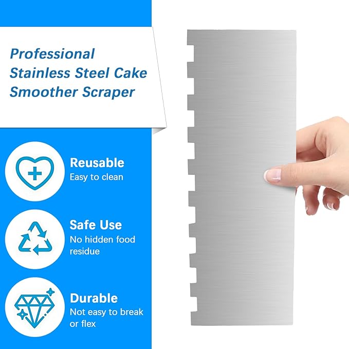 4 Pieces Stainless Steel Cake Scraper 10 Inch and Sided Patterned Edge Stripe Edge Smoother Scraper Cake Decorating Comb Cake Pastry Cutter for Mousse Butter Cream Cake Decoration
