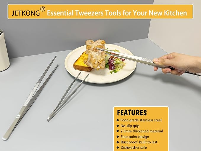 JETKONG 7 Inch Small Cooking Tweezers Mini Kitchen Food Tweezers Small Kitchen Tweezer Tongs